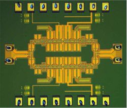 Chip photo of the DiCAD-based 60-GHz modulator